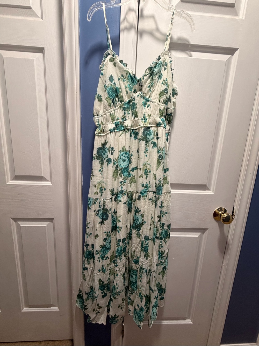 Trixxi White Maxi Dress with Teal Floral Print